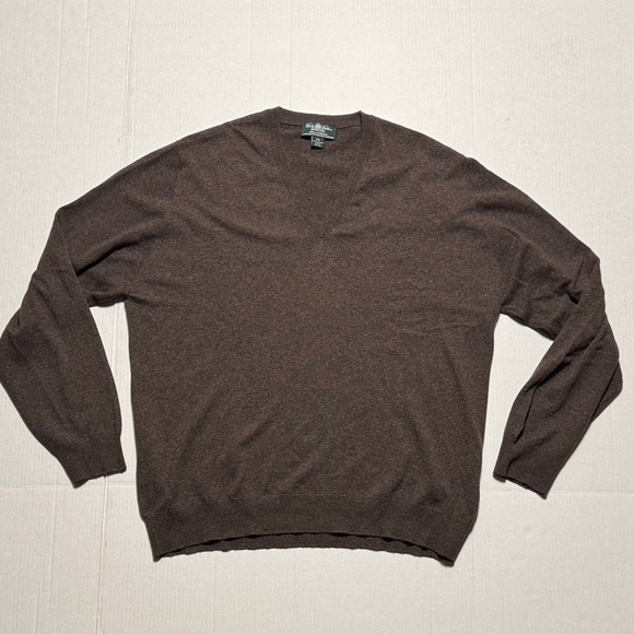 BROOKS BROTHERS Lightweight Scottish Cashmere Chocolate Brown V-Neck Sweater XXL